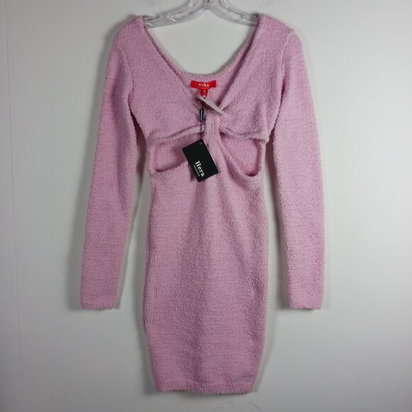 Hera Pink Cut Out Sweater Dress Boucle Bodycon Stretch Long Sleeves Size S NWT - Picture 5 of 9